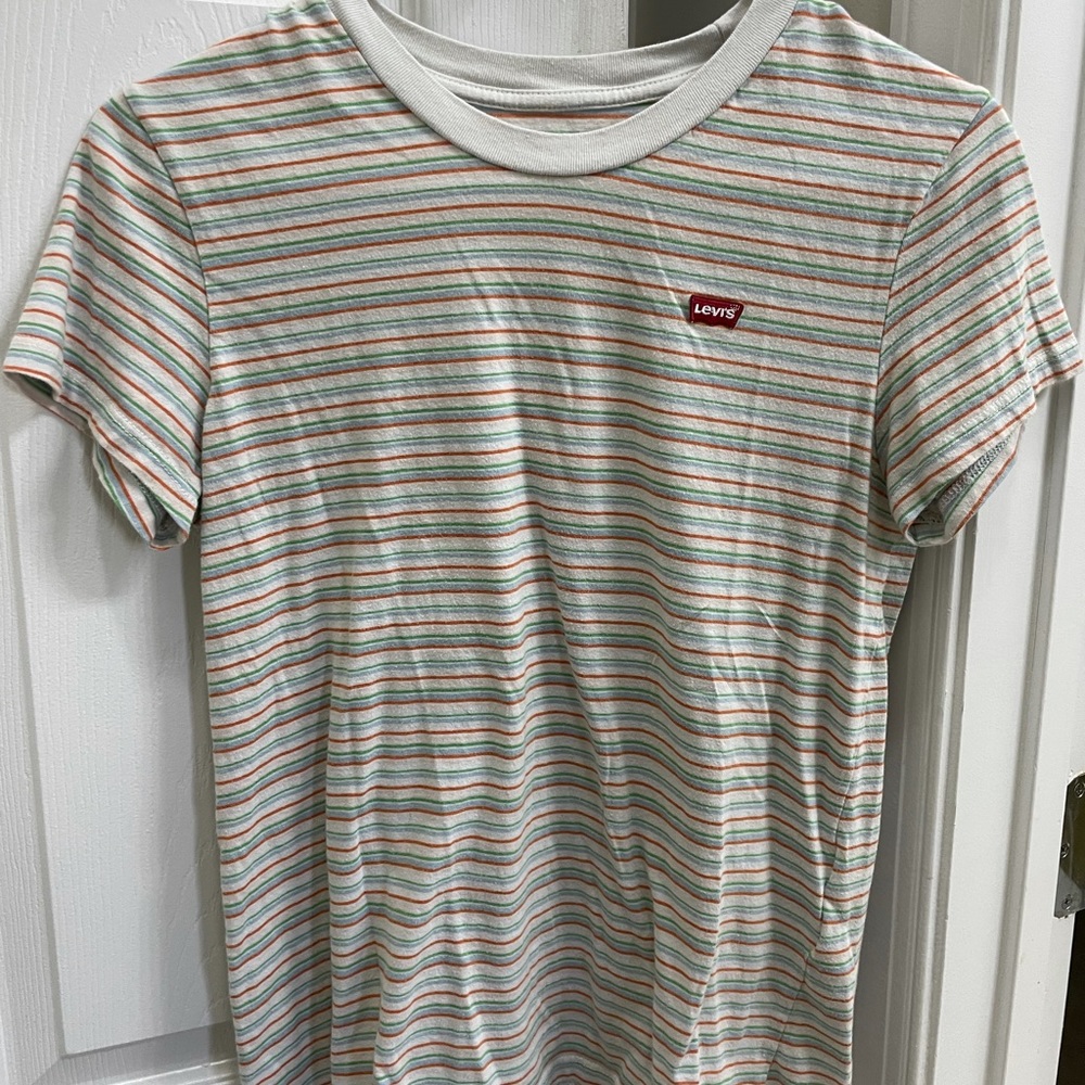 Levi’s t-shirt, striped, super soft, green blue orange, gently used